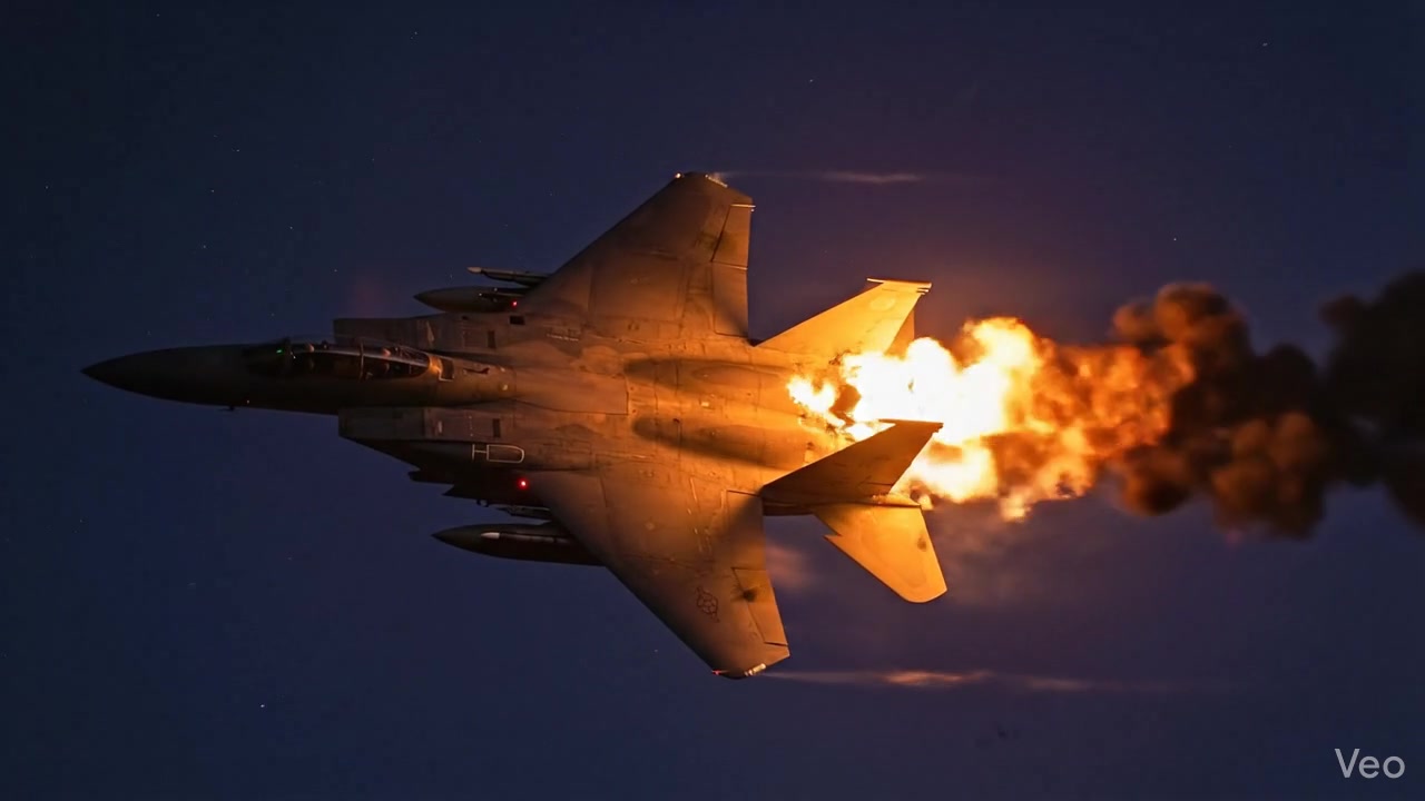 FLOW KIT F-15E hit at night — AI generated cinematic scene from open source video pipeline