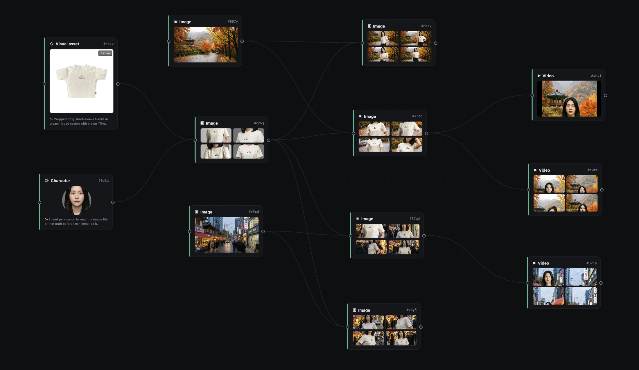 FLOWBOARD infinite canvas overview — node-based AI video editor with React Flow, refs feed compositions feed videos